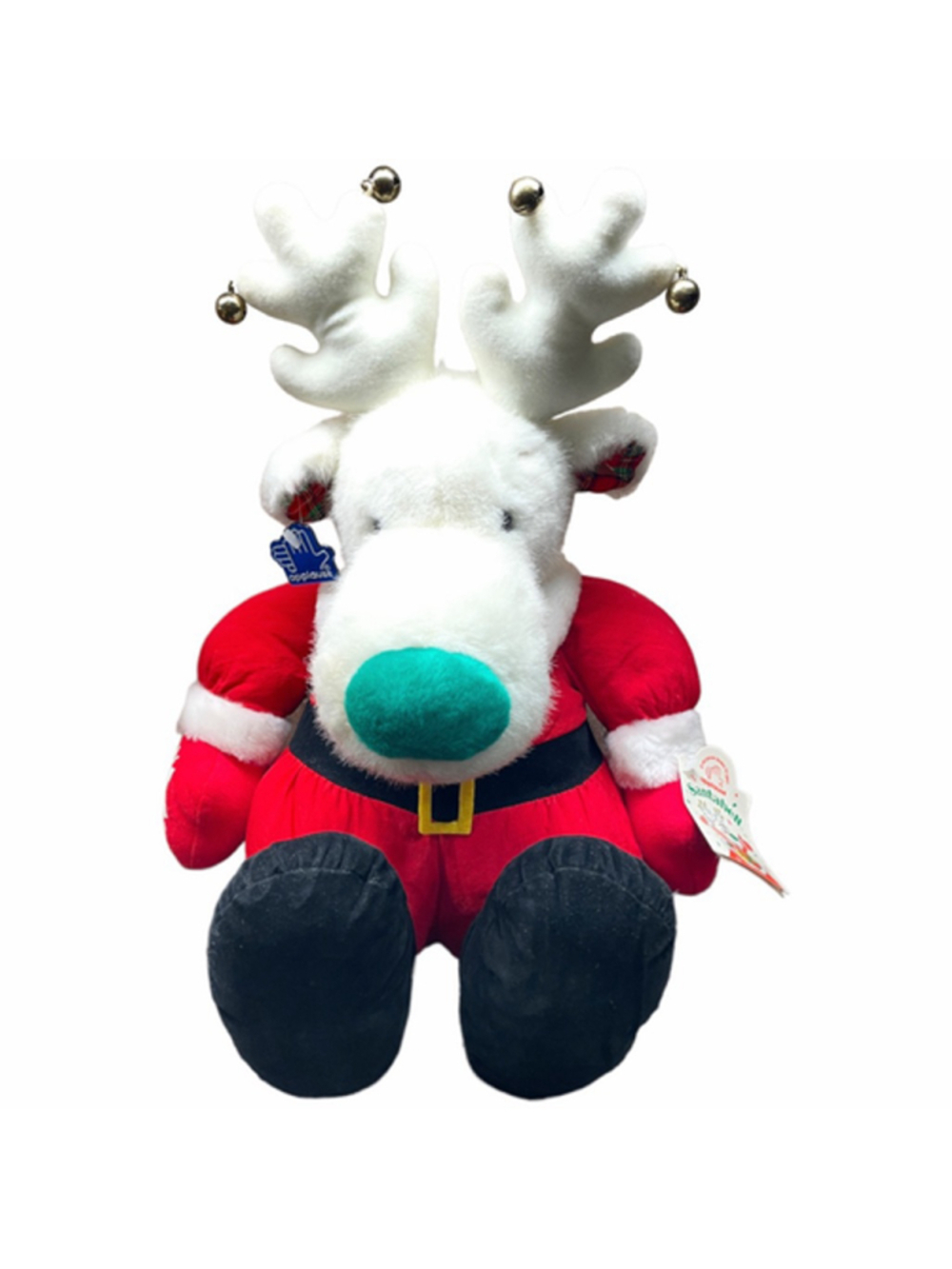 VINTAGE Applause Rare Santabell Jingle White Reindeer Moose Santa Suit Plush Ta